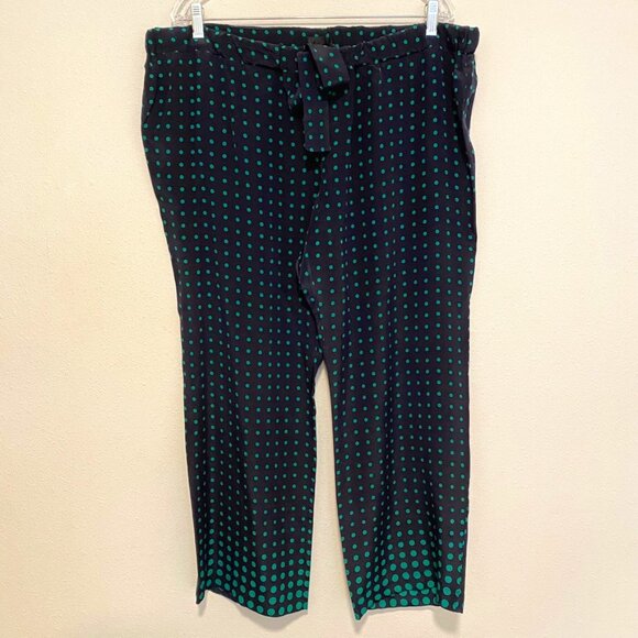 J.CREW Navy And Green Polka Dot Silk Pajama Style Elastic Waist Pant size XL - Picture 1 of 8